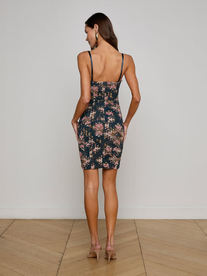 L'agence Robe Courte Bray Charcoal Multi Ganado Print