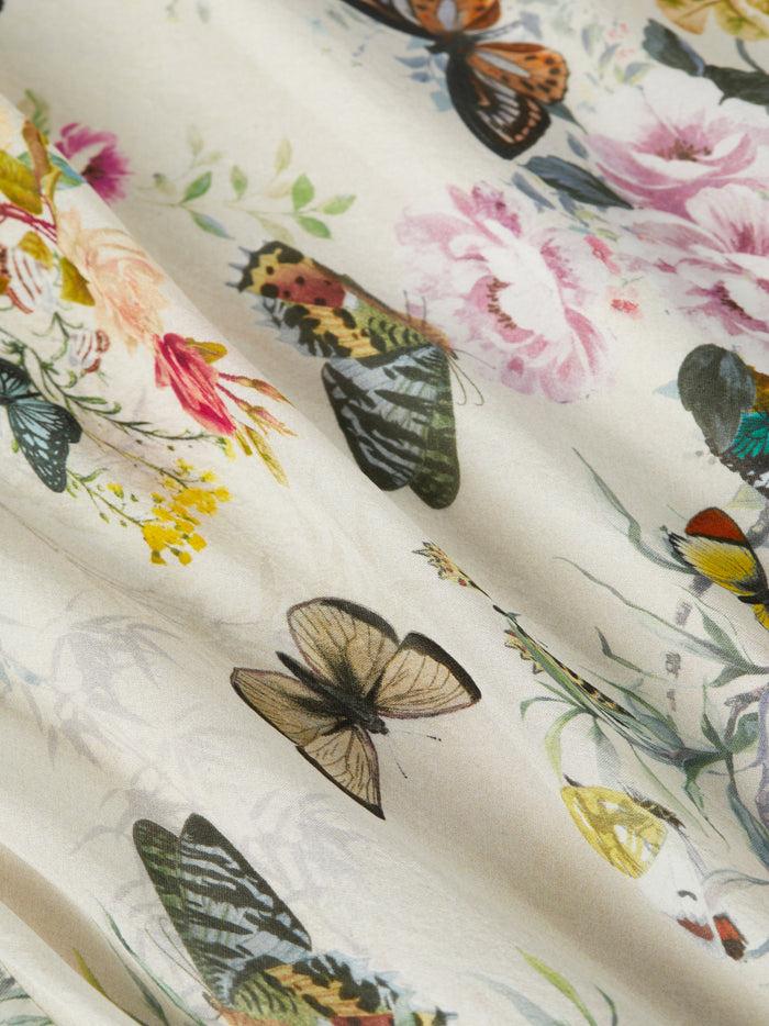 L'agence Robe En Soie à Encolure Drapée Viola Vintage White Multi Charonda Butterfly