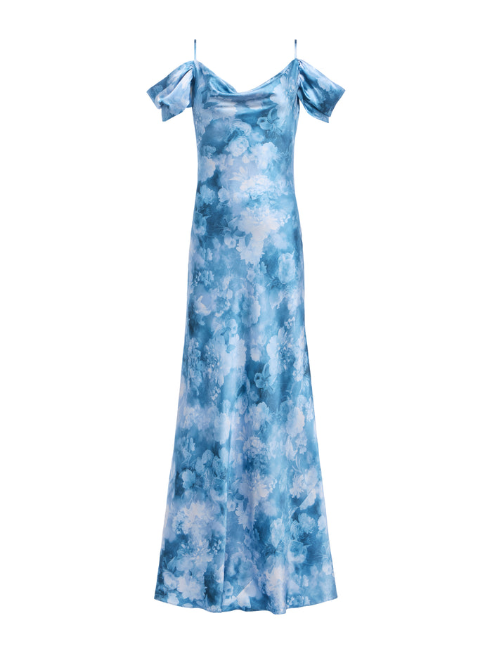 L'agence Robe En Soie Kenna Dusty Blue Multi Cloud Soft Floral