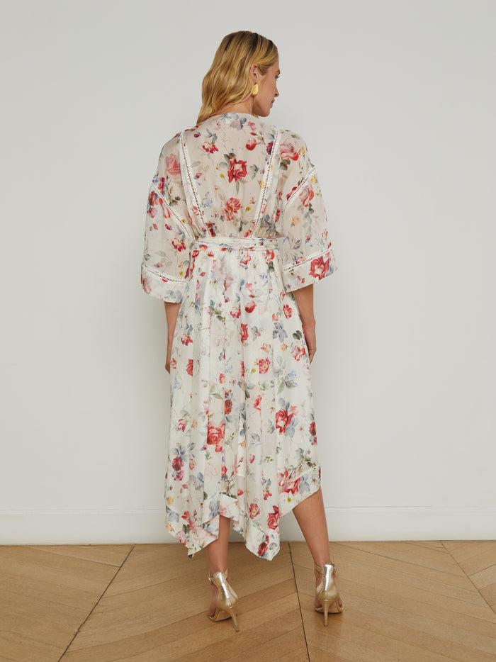 L'agence Robe En Soie Miki Ivory Multi Watercolor Dusty Floral