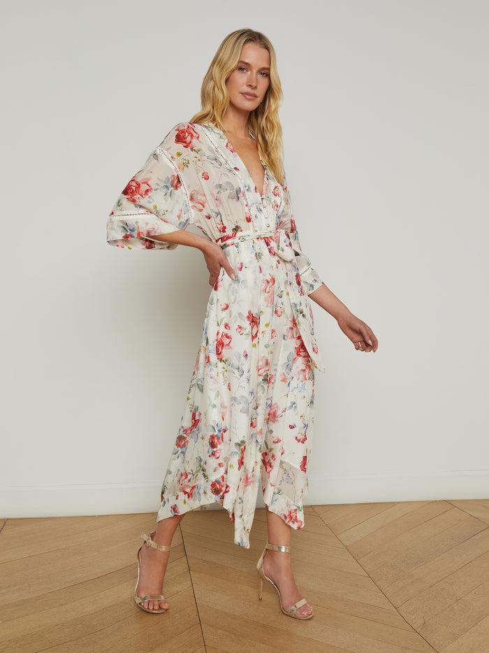 l'agence Robe en soie Miki Ivory Multi Watercolor Dusty Floral