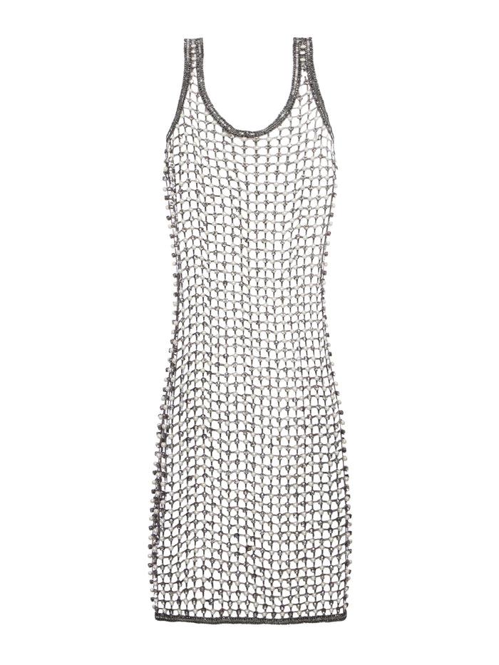 L'agence Robe Gracelynn Antique Silver Bugle Bead Mesh
