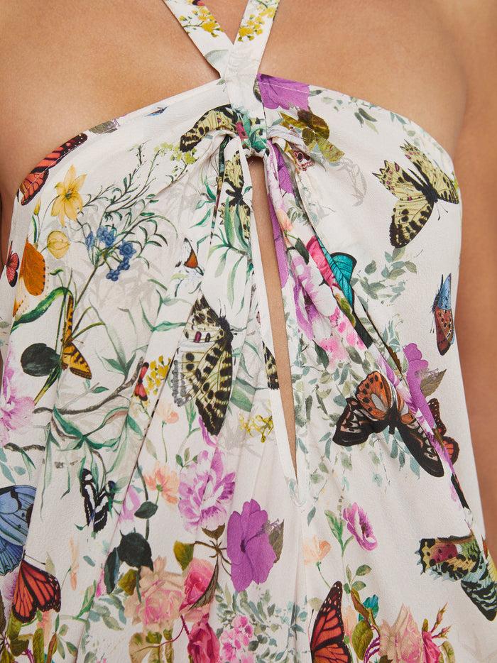 L'agence Robe Longue Dos Nu Geneva Vintage White Multi Charonda Butterfly