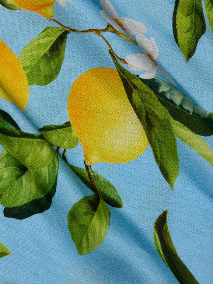 L'agence Robe Longue En Satin Akiya Sky Blue/Yellow Floral Lemon