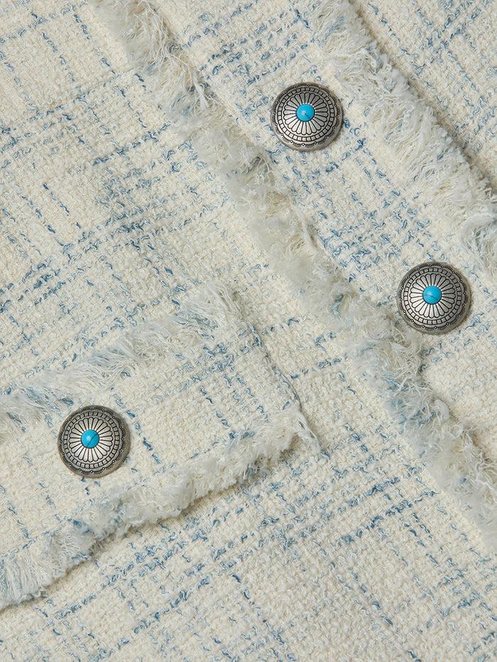 L'agence Robe Mi-longue En Tweed Aya Vintage White/Blue Check