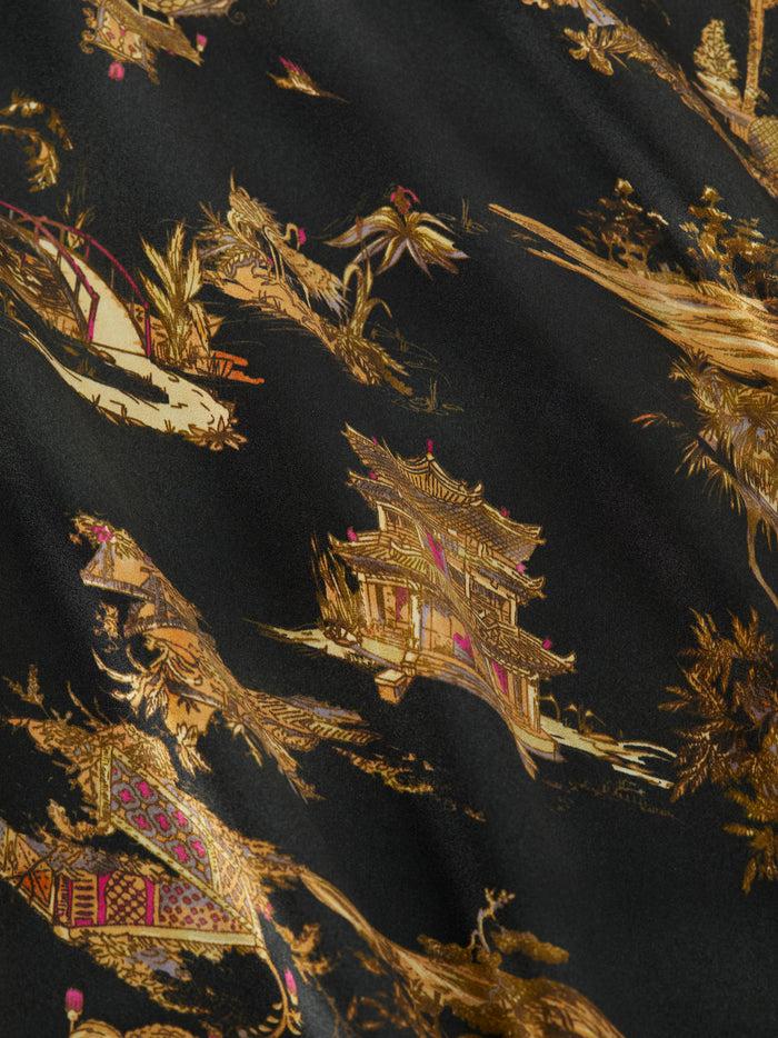 L'agence Robe Nuisette En Soie Seridie Black Multi Chinoiserie