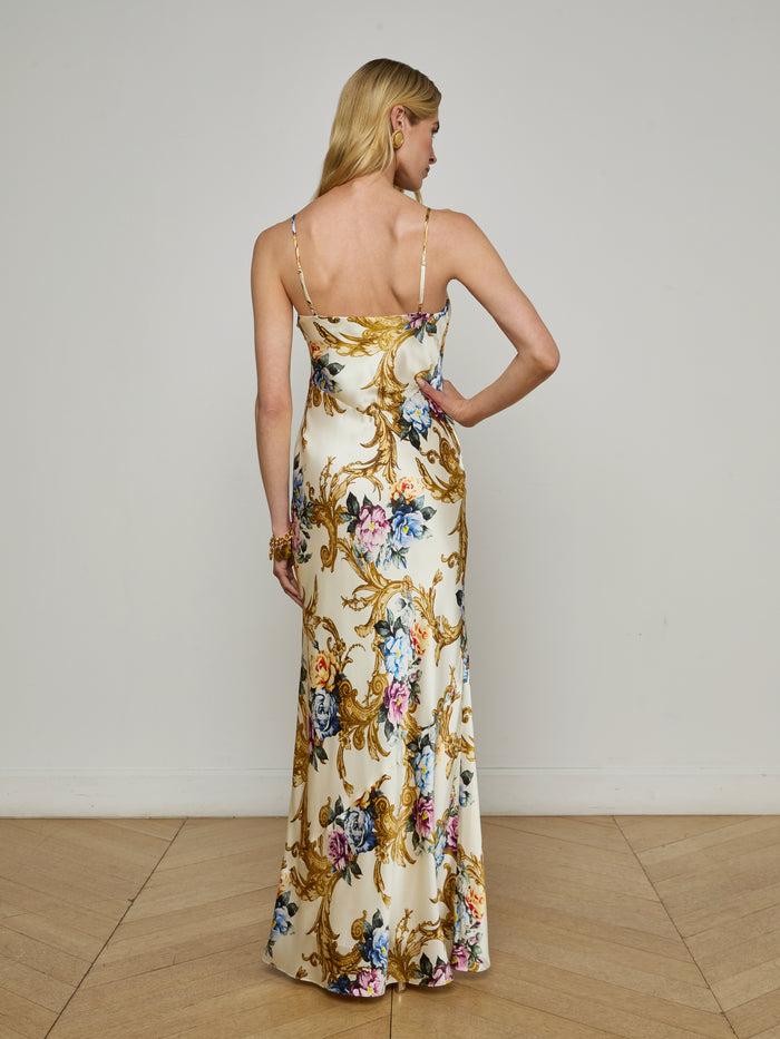 L'agence Robe Nuisette En Soie Serita Vintage White Large Floral Baroque