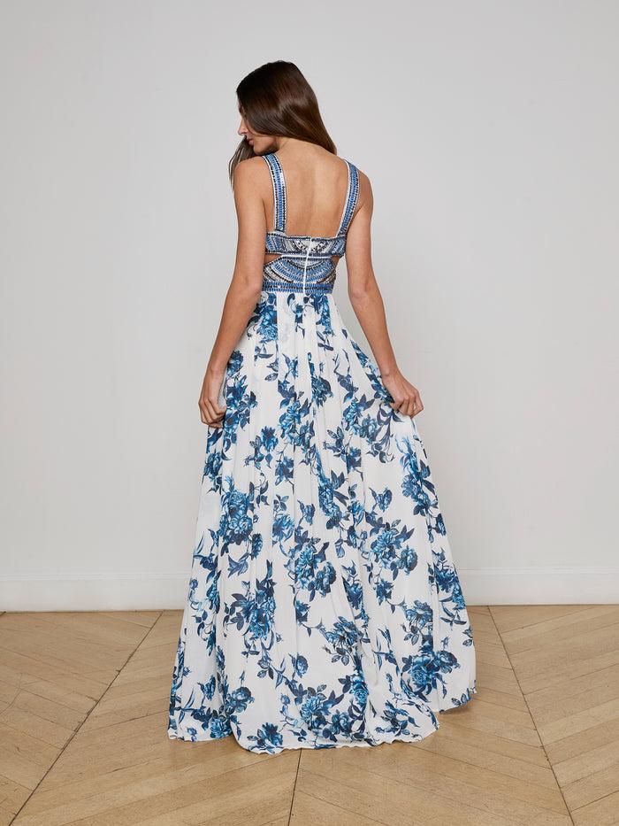 L'agence Robe Ornée Annistyn White/Blue Painterly Floral