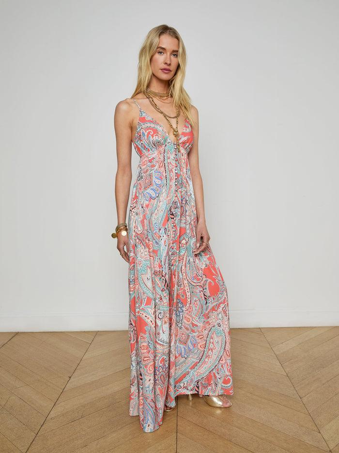 L'agence Robe Stefani Orange/Light Blue Traditional Paisley
