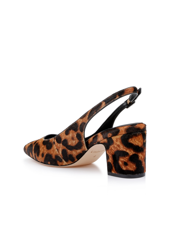 L'agence Slingback En Cuir Elena Natural Leopard Hair