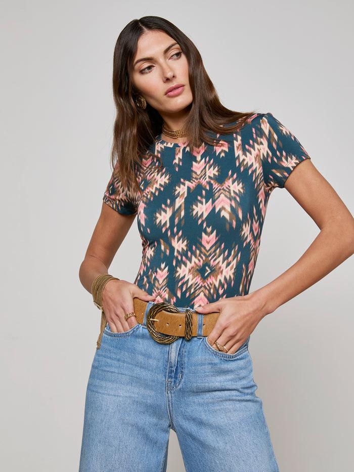 L'agence T-shirt Ajusté Ressi Charcoal Multi Ganado Print