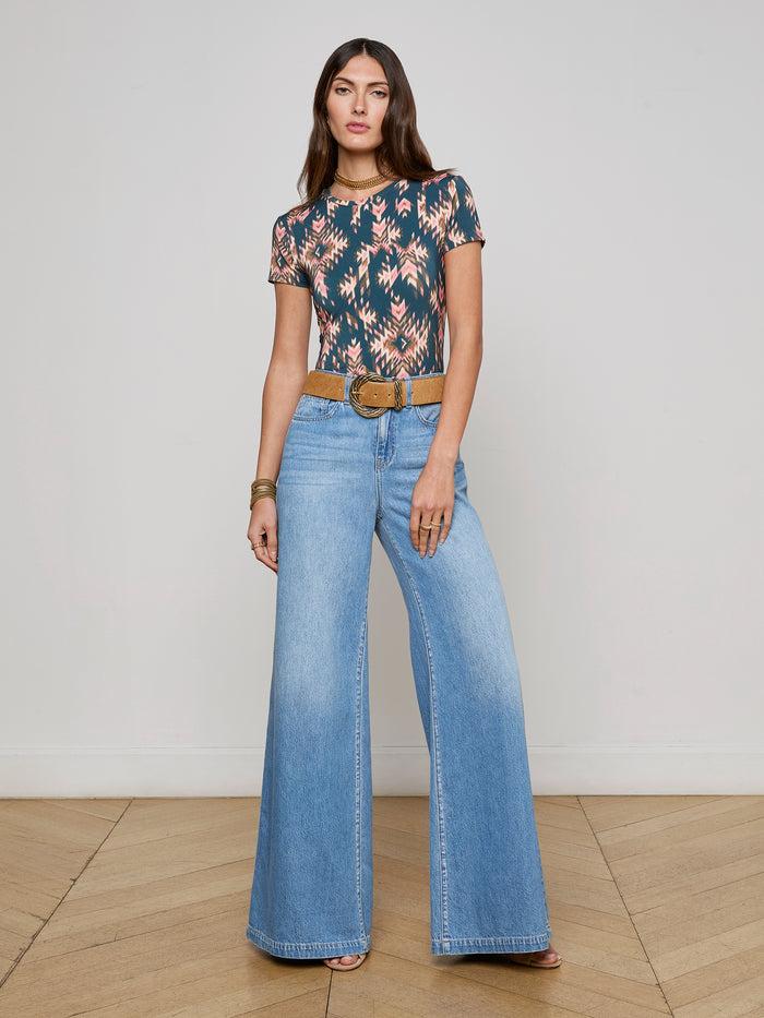 l'agence T-shirt ajusté Ressi Charcoal Multi Ganado Print