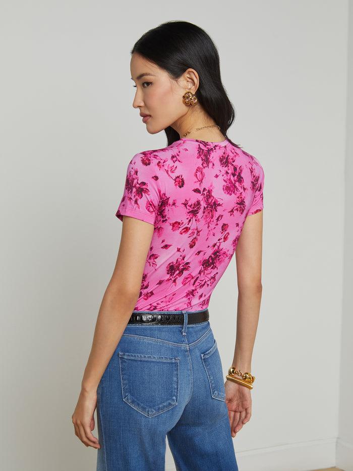 L'agence T-shirt Ajusté Ressi Pink Multi Watercolor Rose