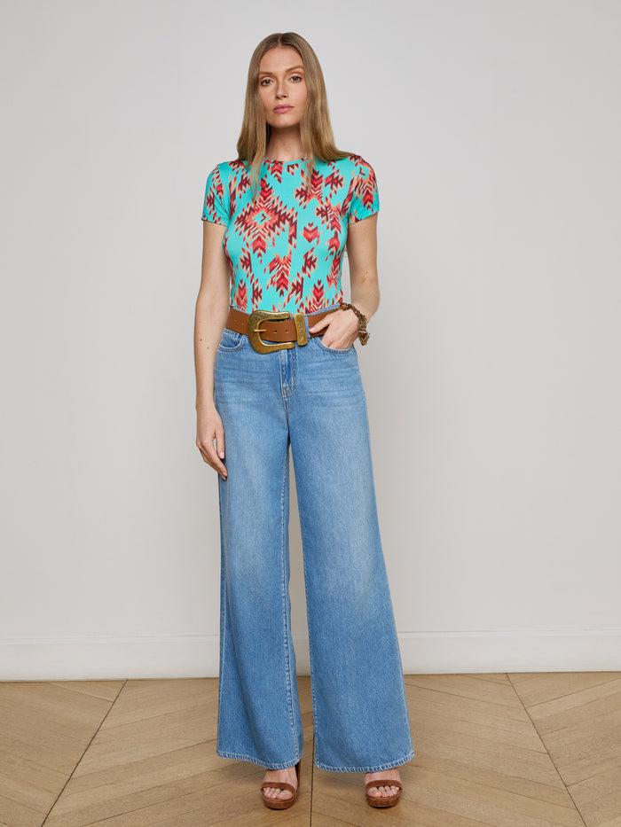 L'agence T-shirt Ajusté Ressi Pool Blue Multi Ganado Print