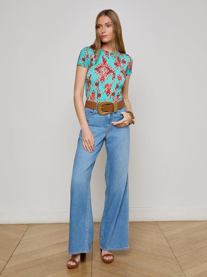 l'agence T-shirt ajusté Ressi Pool Blue Multi Ganado Print