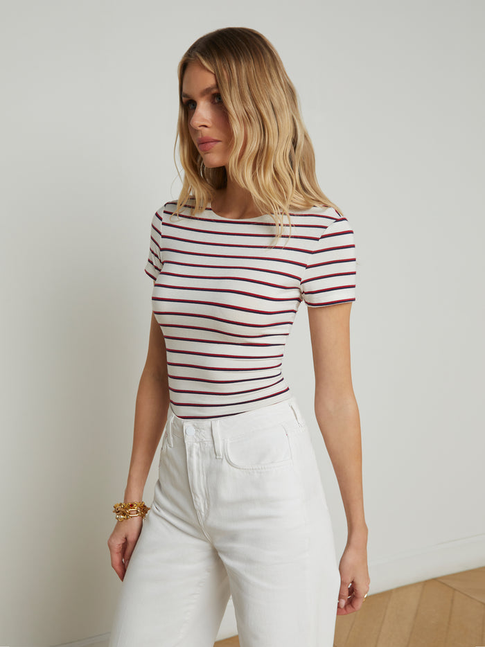 L'agence T-shirt Ajusté Ressi Red/Navy/White Stripe