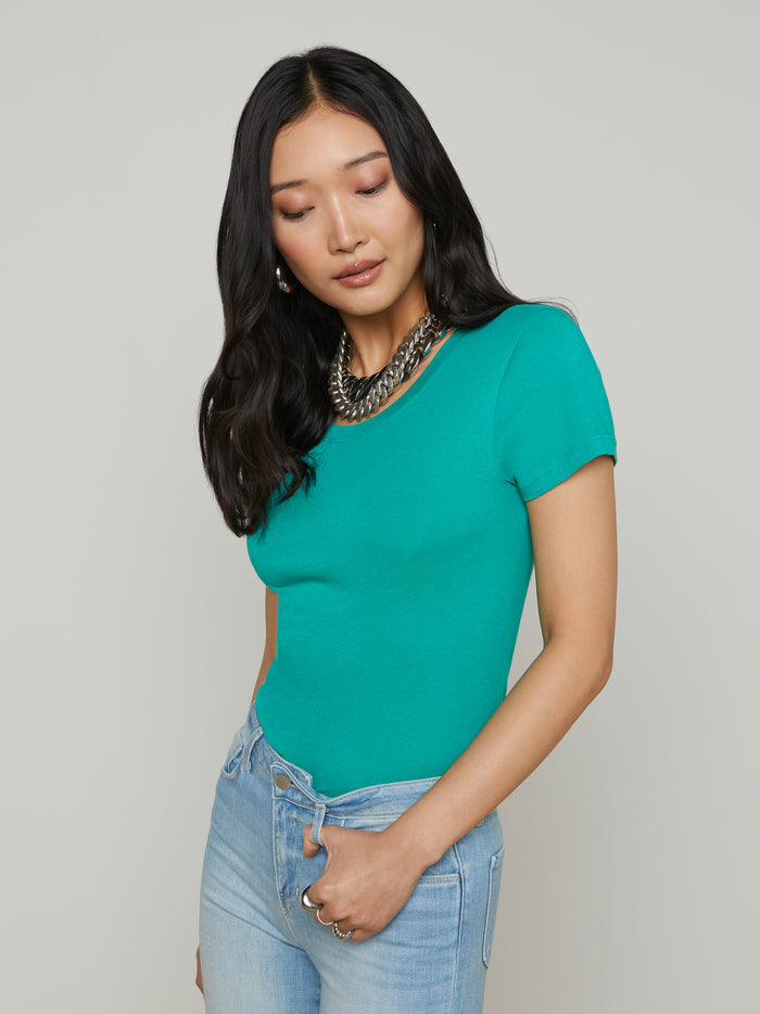 l'agence T-shirt en coton àencolure dégagée Cory Bright Jade