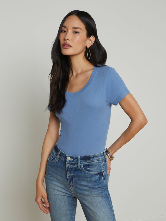 l'agence T-shirt en coton àencolure dégagée Cory Harbor Blue