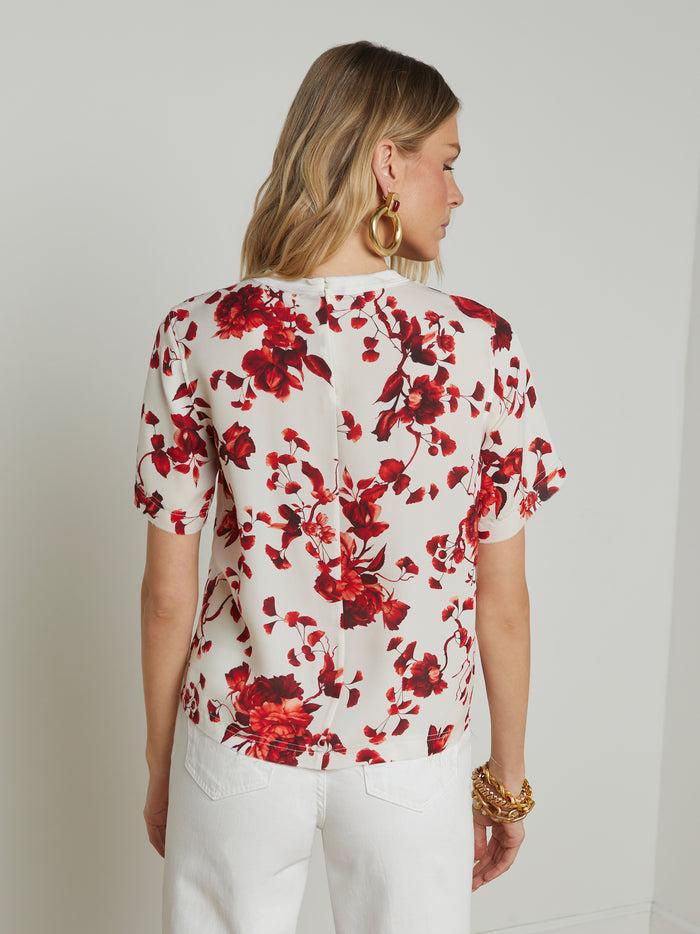 L'agence T-shirt En Soie à Ourlet Brut Suzette Ivory/Red Ikebana