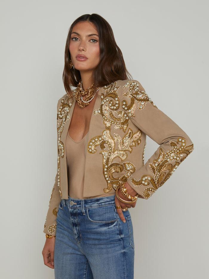 L'agence Veste à Broderies Et Perles Remini Dark Cappuccino