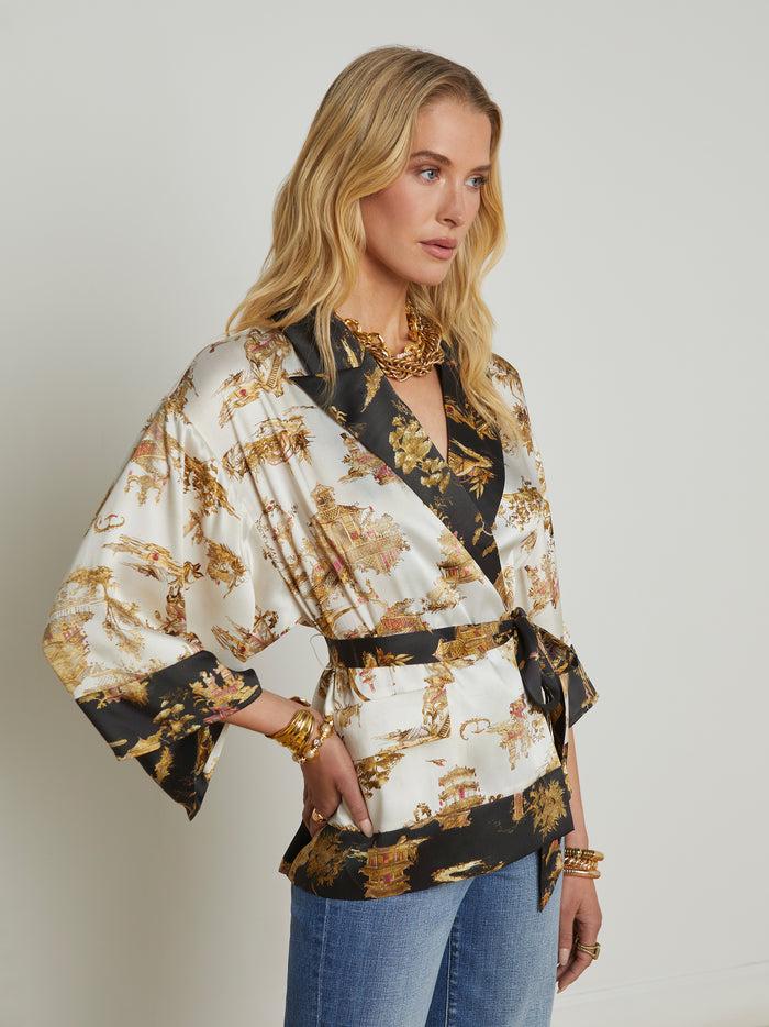 l'agence Veste cache-cœur en satin Hinata Ecru Multi Chinoiserie