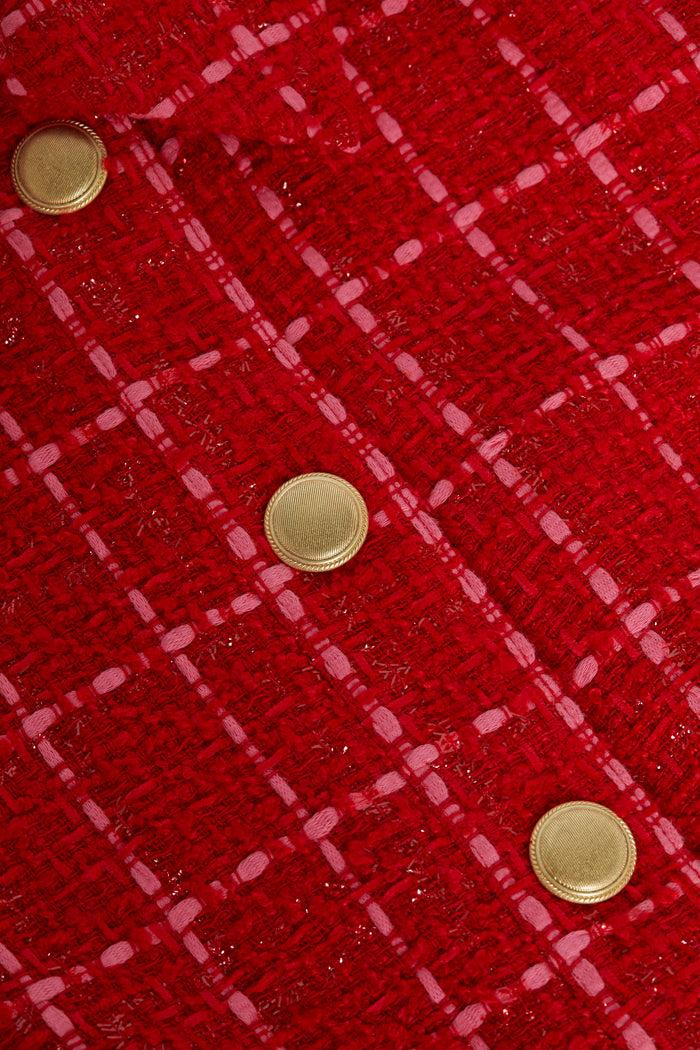 L'agence Veste Courte En Tweed Cove Red/Hot Pink Plaid