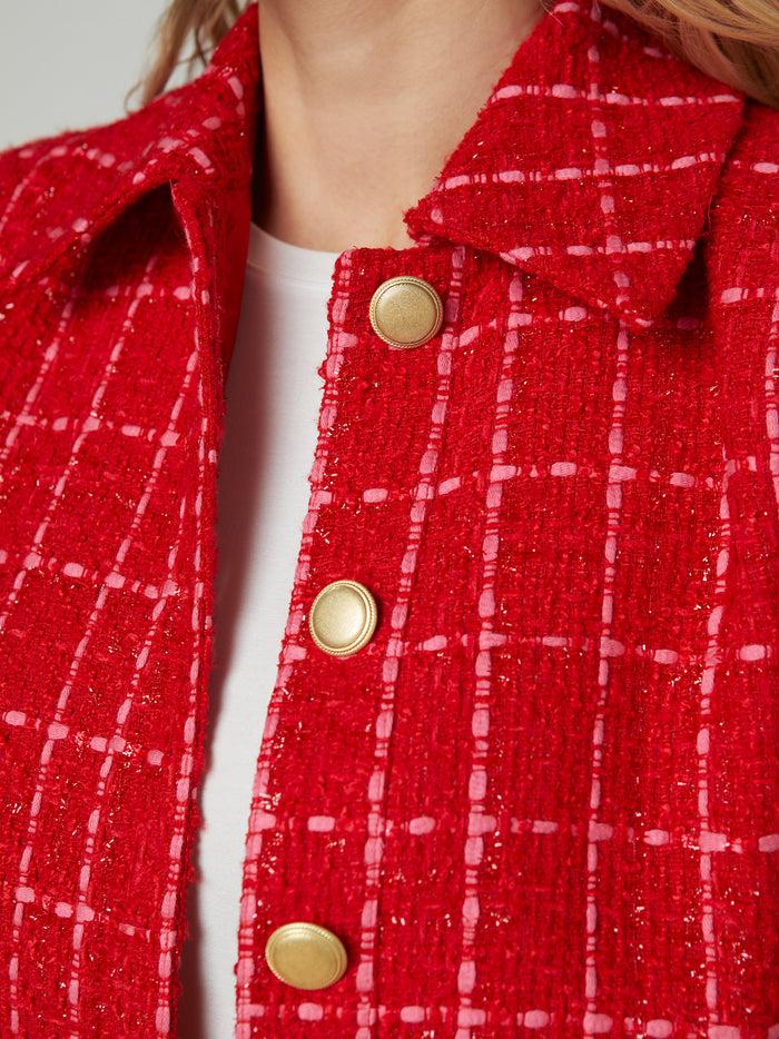 l'agence Veste courte en tweed Cove Red/Hot Pink Plaid