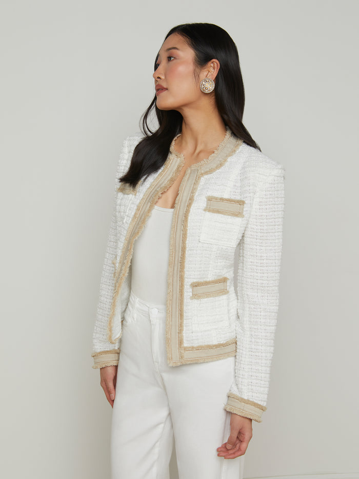 L'agence Veste En Tweed Et Denim Agnes Blanc/Biscuit