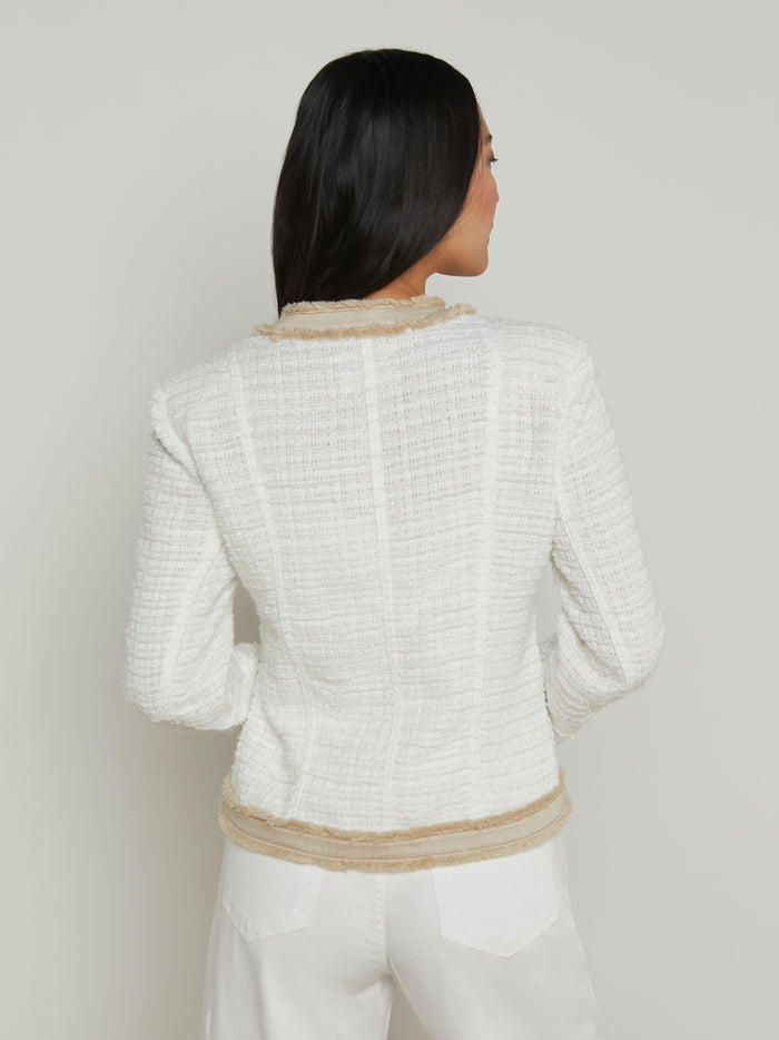 L'agence Veste En Tweed Et Denim Agnes Blanc/Biscuit