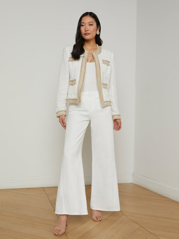 L'agence Veste En Tweed Et Denim Agnes Blanc/Biscuit