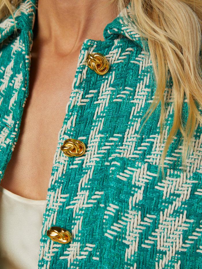 L'agence Veste En Tweed Jia à Imprimé Pied-de-poule Vintage White/Teal Houndstooth