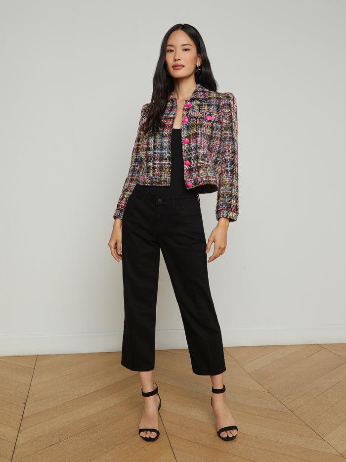 L'agence Veste En Tweed Kasey Black Multi Colorful Tweed