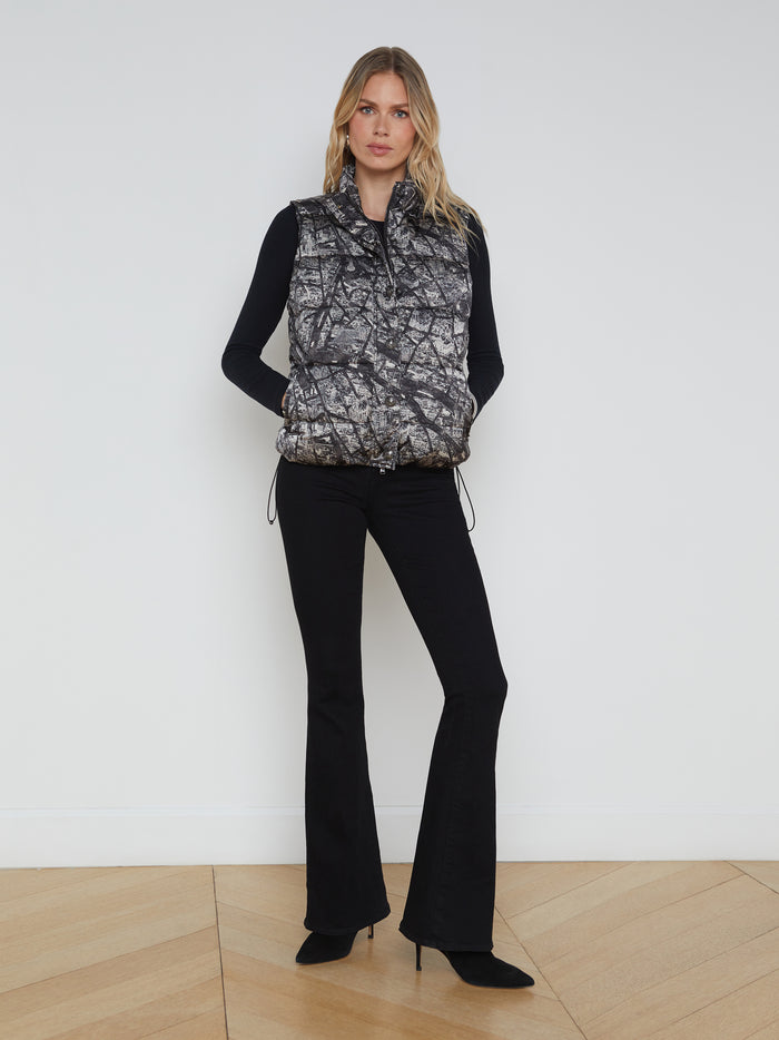 L'agence Veste Matelassée Rae Black/Ecru Map Of Paris