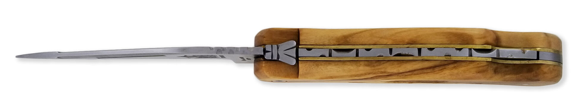Laguiole Couteau De Chasse Cube Laguiole Arbalète Plein Manche Olivier Avec Gravure Sanglier 12cm