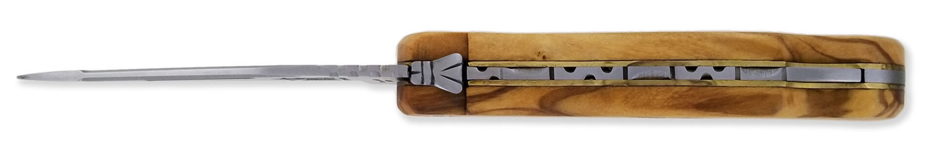 Laguiole Couteau De Chasse Cube Laguiole Arbalète Plein Manche Olivier Avec Gravure Tête De Cerf 12cm