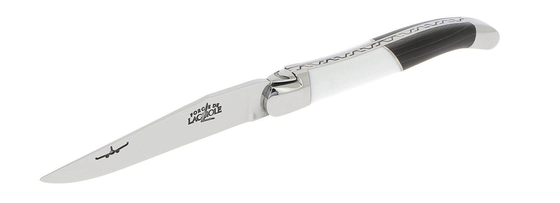Laguiole Couteau Forge De Laguiole Airbus A350XWB Manche Acrylique Blanc Et Carbone 2 Mitres Inox Brillant 11cm