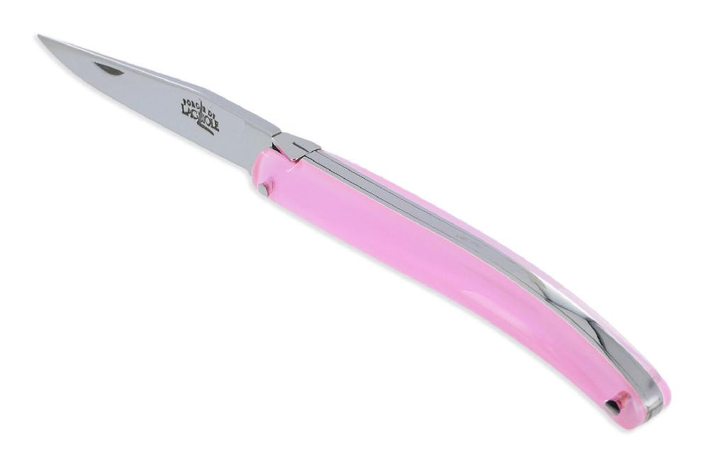 Laguiole Couteau Forge De Laguiole De Poche Wilmotte Pour Femme Plein Manche En Verre Acrylique Rose 1 Pièce Finition Brillante 9 Cm