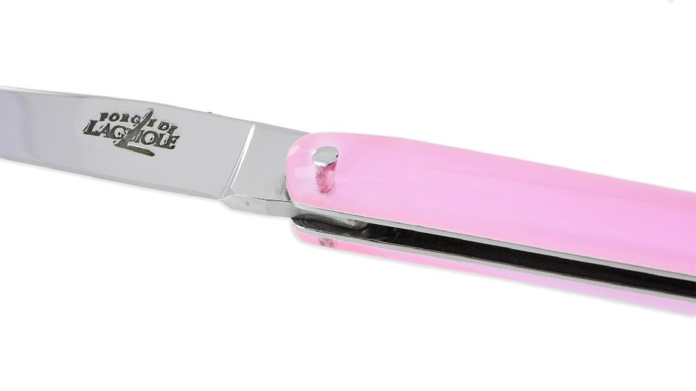 Laguiole Couteau Forge De Laguiole De Poche Wilmotte Pour Femme Plein Manche En Verre Acrylique Rose 1 Pièce Finition Brillante 9 Cm
