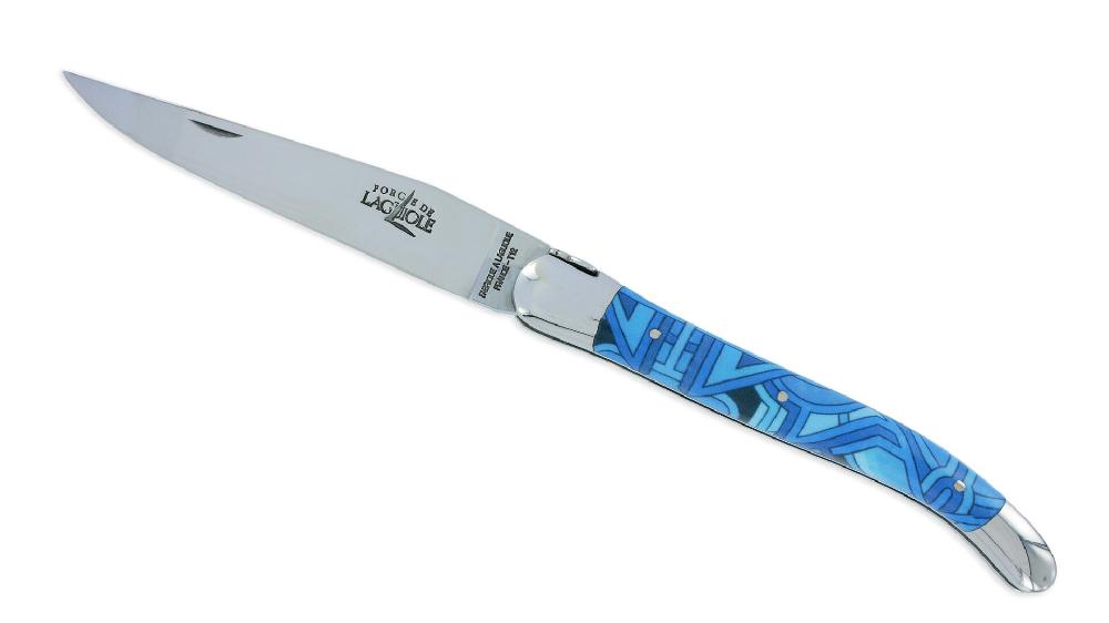 Laguiole Couteau Forge De Laguiole Seize Véga Manche En Acrylique Design SEIZE HAPPYWALLMAKER 1 Pièce 2 Mitres En Inox Brillant 11cm