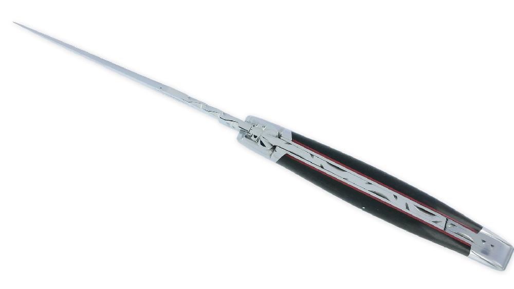 Laguiole Couteau Laguiole Arbalète Manche Ebène 2 Mitres Inox Brillant Entretoises Rouge 1 Pièce 12cm