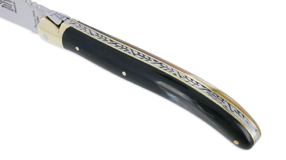 Laguiole Couteau Laguiole D’Antan Manche En Corne De Buffle 1 Mitre Laiton Brillant 1 Pièce 12cm