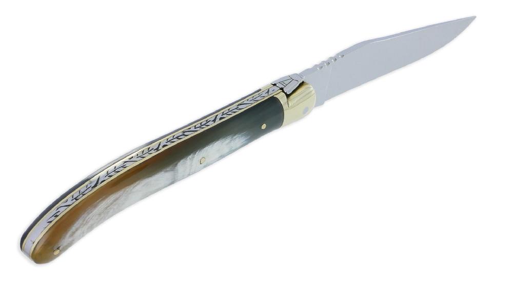 Laguiole Couteau Laguiole D’Antan Manche En Corne De Buffle 1 Mitre Laiton Brillant 1 Pièce 12cm