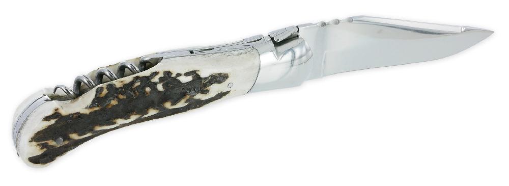 Laguiole Couteau Laguiole De Chasse Arbalète Avec Tire Bouchon Manche Bois De Cerf 12cm Finition Brillante