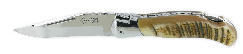 Laguiole Couteau Laguiole De Chasse Arbalète Manche Croute De Bélier Blond Finition Brillante 12cm