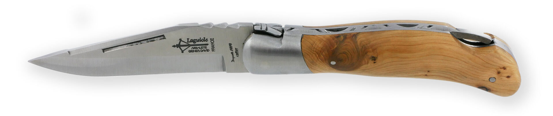 Laguiole Couteau Laguiole De Chasse Arbalète Manche Genévrier Inox Brossé 12cm