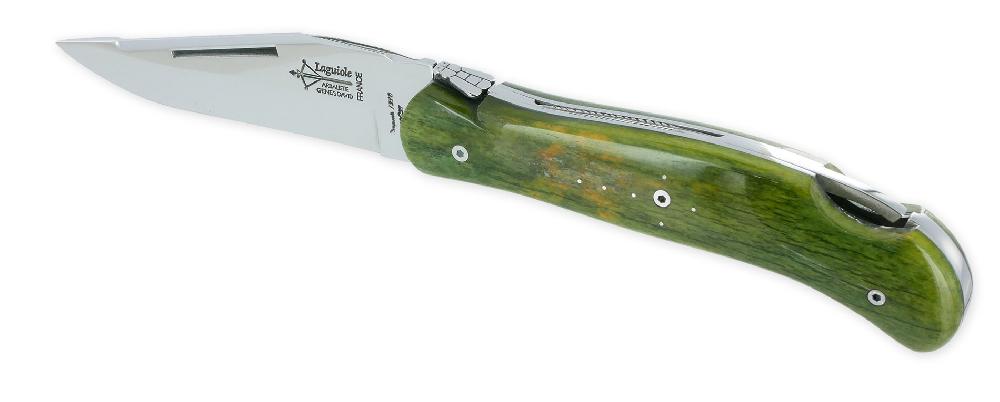 Laguiole Couteau Laguiole De Chasse Arbalète Manche Os Teinté Safari 12cm Finition Brillante