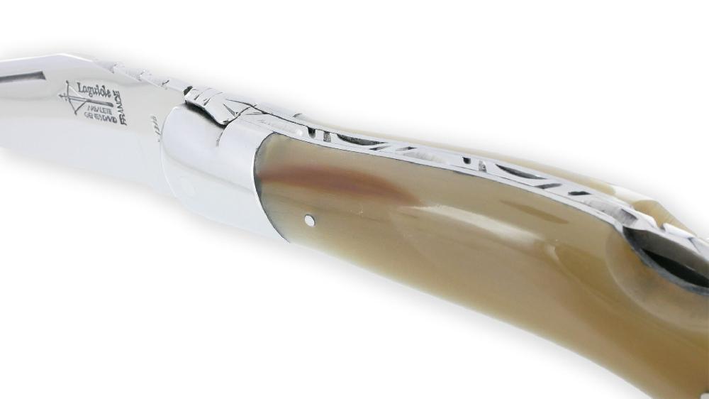 laguiole Couteau Laguiole de Chasse Arbalète Manche Pointe de Corne 12cm