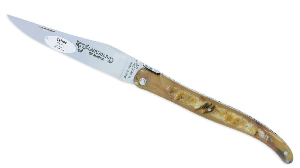 laguiole Couteau Laguiole en Aubrac 1 Pièce 12 cm Croute de Bélier d’Ecosse Plein Manche Finition Brillante