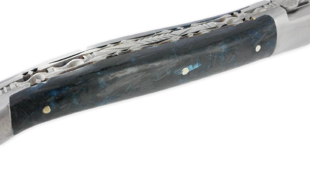 Laguiole Couteau Laguiole En Aubrac 1 Pièce 12 Cm Double Platines Carbone Pailleté Bleu Nacré 2 Mitres Inox Brossé Lame Inox Brossé Num 1