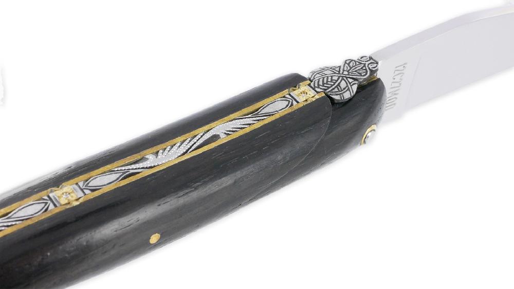 Laguiole Couteau Laguiole En Aubrac 1 Pièce 12 Cm Eclipse Plein Manche En Morta Ressort Guilloché Et Ciselé En Inox Platines Laiton Inclusions De 3 Diamants Mouche Prestige
